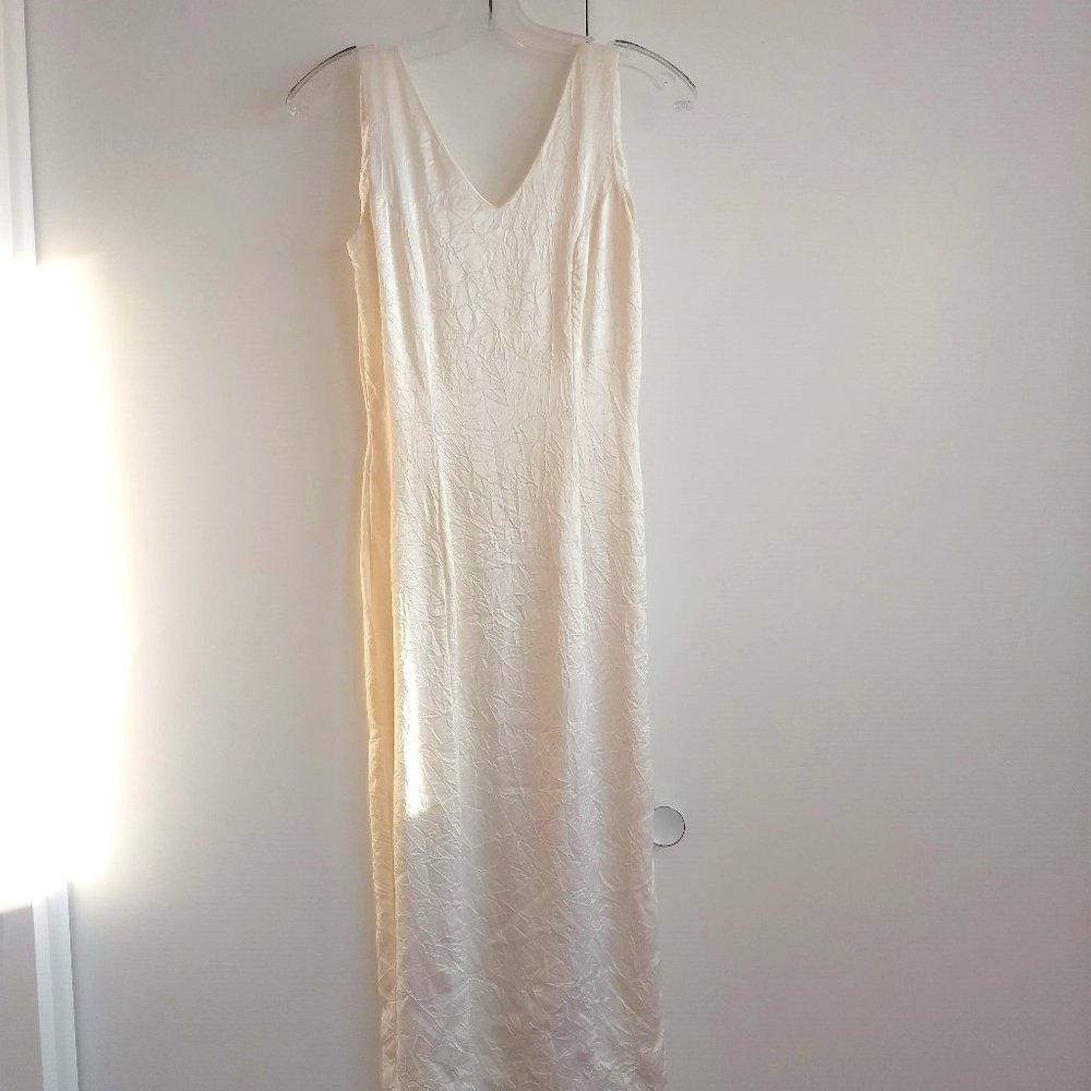 vintage 80s crinkle shiny body con sleeveless maxi party dress